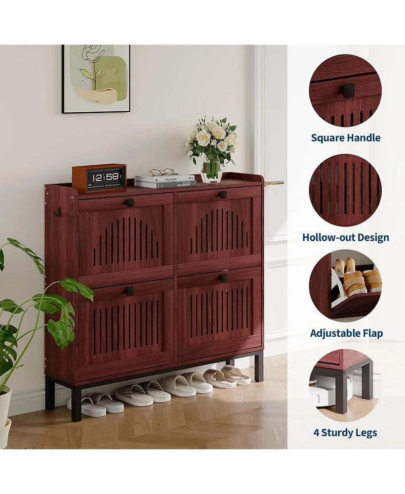 gaomon Modern Shoe Storage Cabinet with 4 Hollow-Panel Flip Drawers