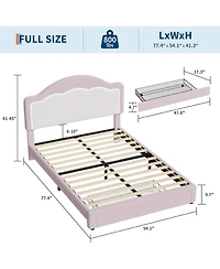 gaomon Kids Bed Frame with Led Headboard, Sherpa Upholstered Platform Bed with Storage Drawer, Wooden Slats, Easy Assembly