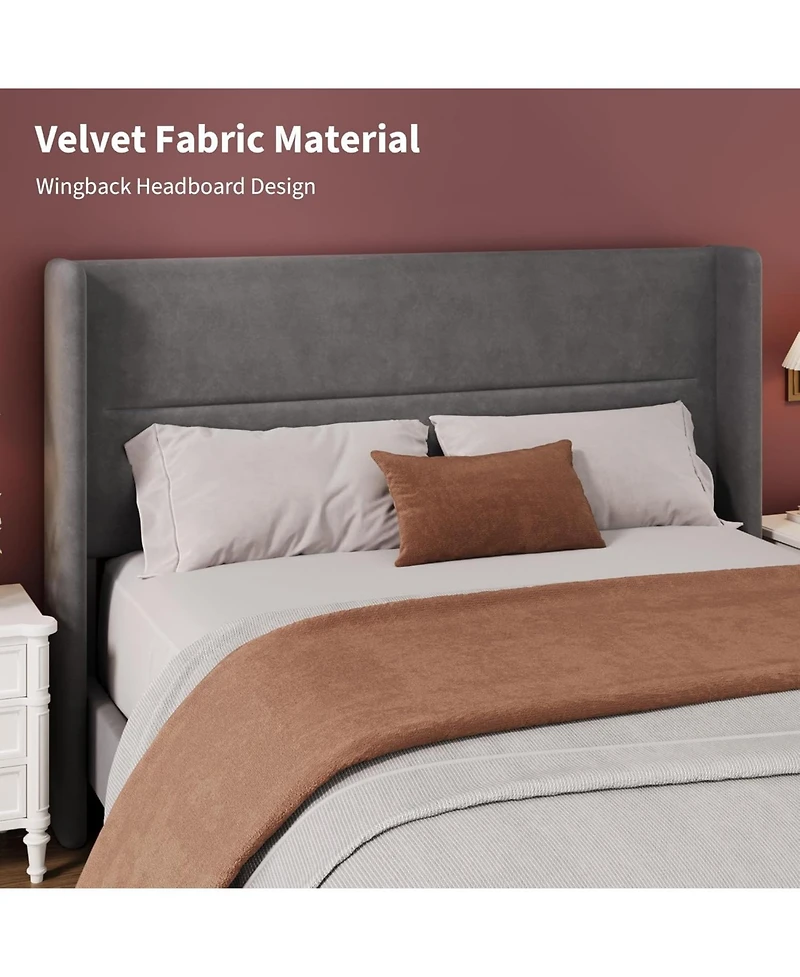 gaomon Velvet Bed Frame with Wingback Headboard, Upholstered Platform Bed with Wood Slats, No Box Spring Needed