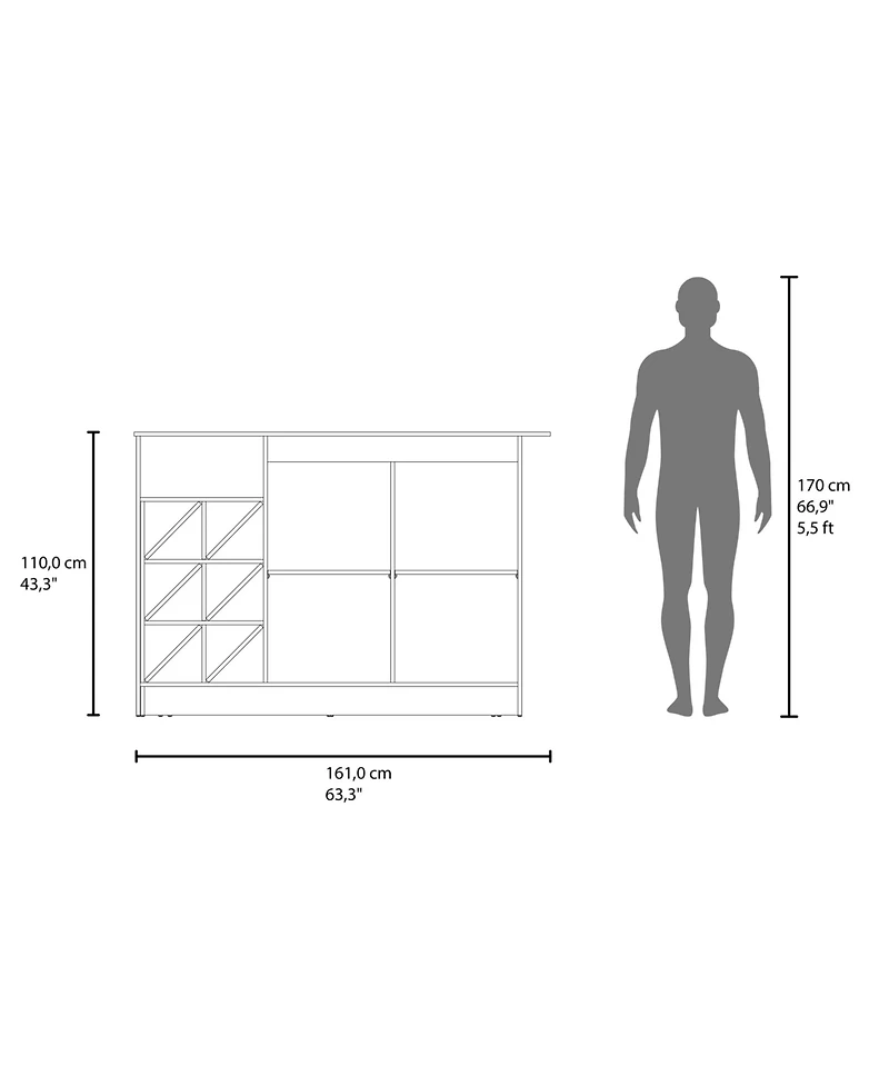 Fm Furniture Oker kitchen cabinet with island, bottle rack, and shelves for organizing your home