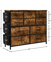 gaomon 10 Drawers Fabric Storage Drawer, Dressers & Chest of Drawers with Side Pockets, Hooks, Wood Tabletop for Closet, Living Room