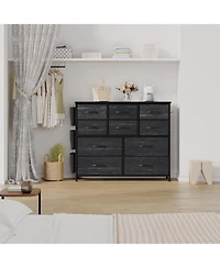 gaomon 10 Drawers Fabric Storage Drawer, Dressers & Chest of with Side Pockets, Hooks, Wood Tabletop for Closet, Living Room