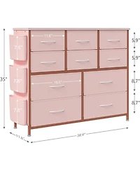 gaomon 10 Drawers Fabric Storage Drawer, Dressers & Chest of with Side Pockets, Hooks, Wood Tabletop for Closet, Living Room