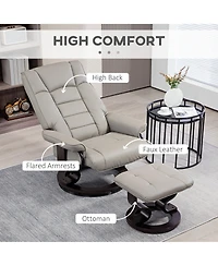 Homcom Swivel Recliner with Ottoman, Faux Leather Reclining Chair, Gray