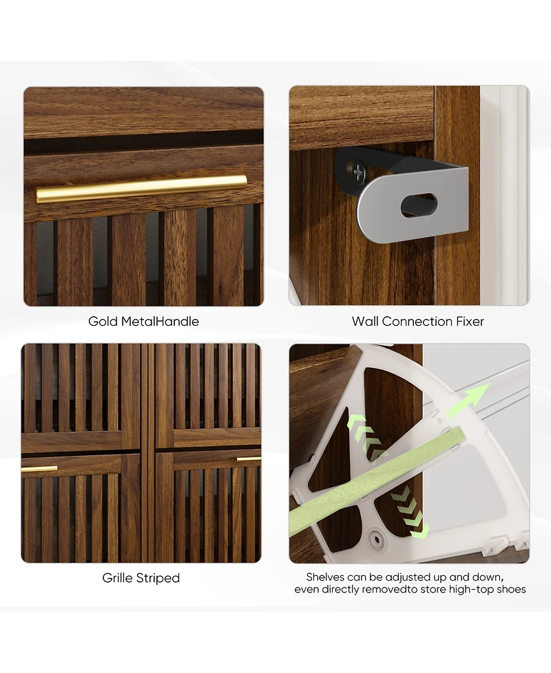 sumyeg Storage Cabinet Modern Walnut Shoe Cabinet with 2 Flip Drawers and Fence Design