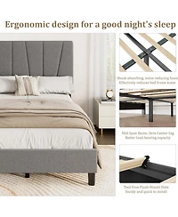 gaomon Twin Platform Bed with Adjustable Headboard, Linen Upholstered Frame, Wood Slats