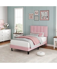 gaomon Velvet Upholstered Platform Bed Frame with Adjustable Headboard, No Box Spring Needed