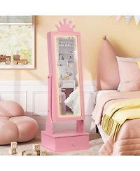 gaomon Kids Jewelry Armoire,Child Jewelry Cabinet with Led Light,Freestanding Jewelry Organizer with Full Length Mirror&Storage Drawers