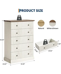 gaomon 5 Drawer Tall Dresser for Bedroom, Fluted Vertical Chest of Drawers