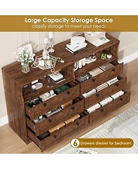 gaomon 6 Drawer 55 Inch Bedroom Dresser with Led Lights Plus Power Outlet Modern Wood Tv Dresser Storage Organizer