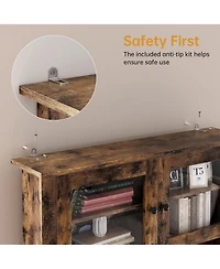 gaomon Retro Color Kitchen Pantry Cabinet with Microwave Stand and Coffee Bar 4 Doors