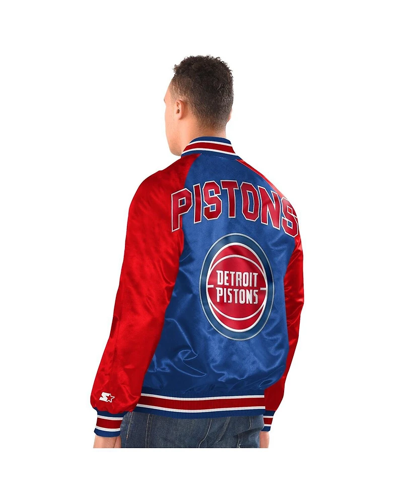 Starter Men's Blue/Red Detroit Pistons Inductee Raglan Full-Snap Varsity Jacket