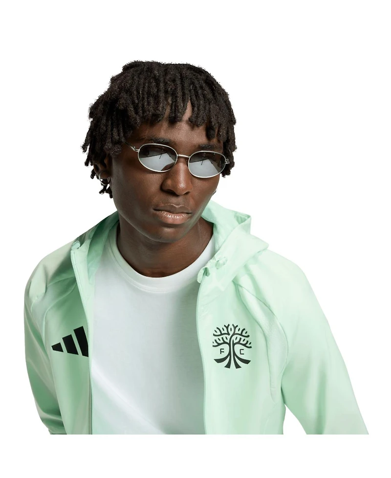Adidas Men's Green Austin Fc Tiro Travel Full-Zip Hooded Windbreaker Jacket