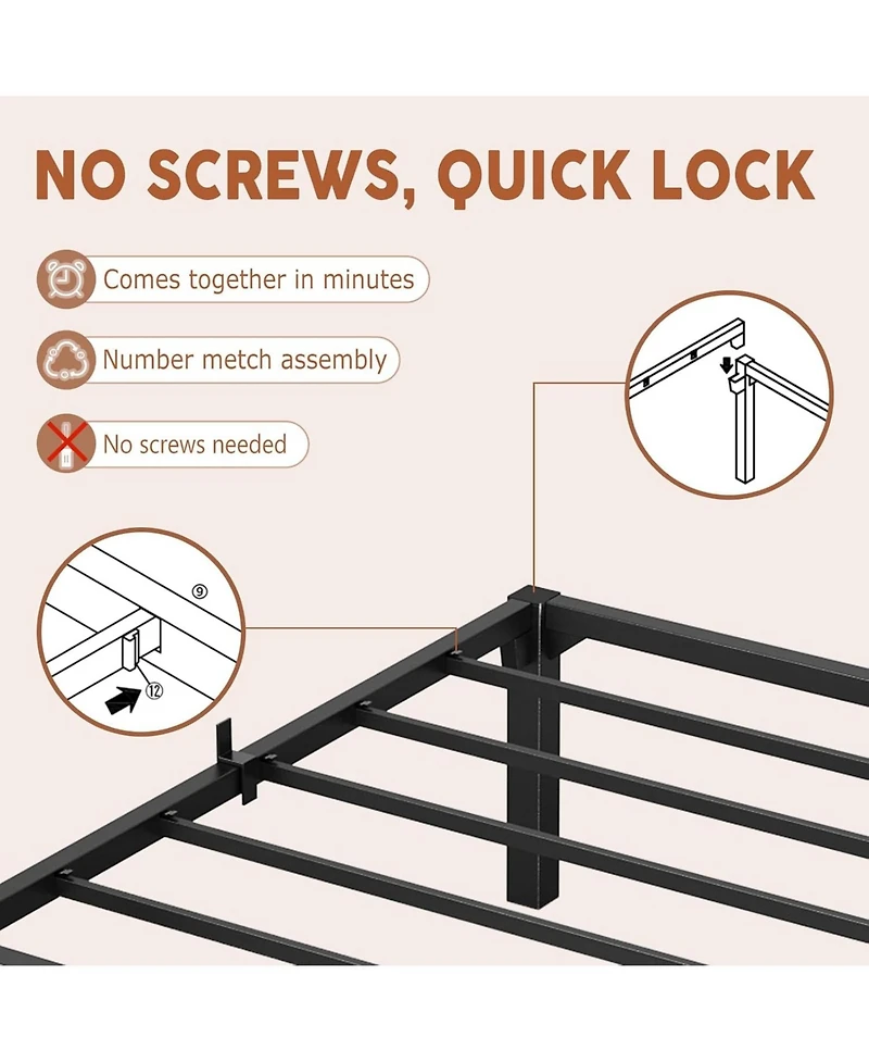 gaomon Queen Size Metal Bed Frame, 16" High Platform, Sturdy Steel Construction