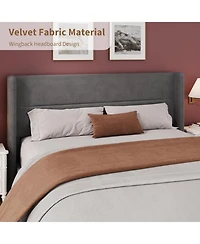 gaomon King Velvet Bed Frame with Wingback Headboard, Upholstered Platform Bed with Wood Slats