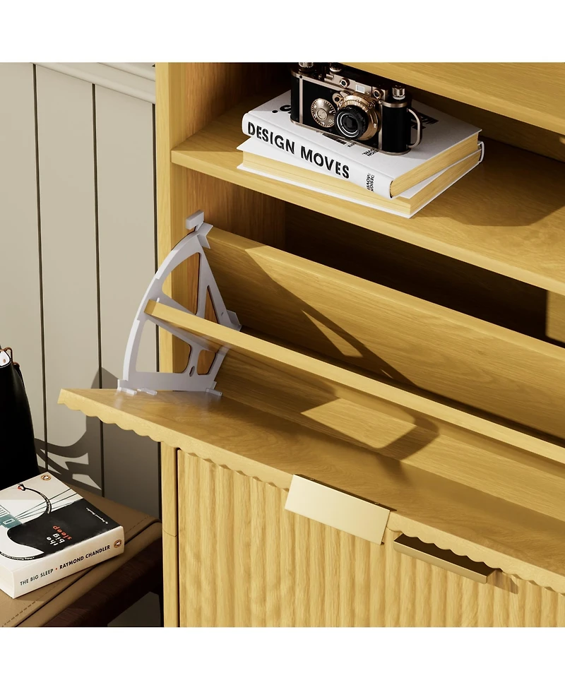 Clihome Shoes Storage Cabinet with 2 Flip Drawers, Tall Free Standing Shoe Organizer Rack