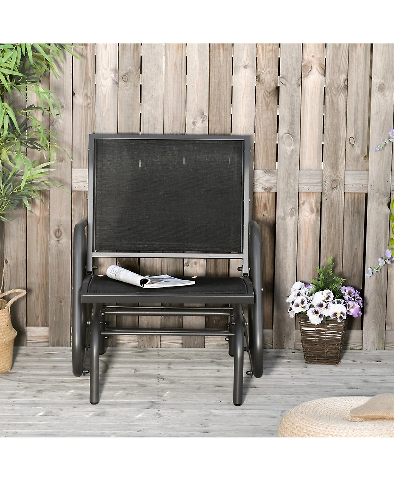 Clihome Porch Glider, Metal Frame Swing Glider Chair with Mesh Fabric, Curved