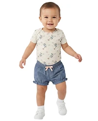 Disney Baby Girls' Minnie Print Top, Bodysuit and Shorts, 3-Piece Set