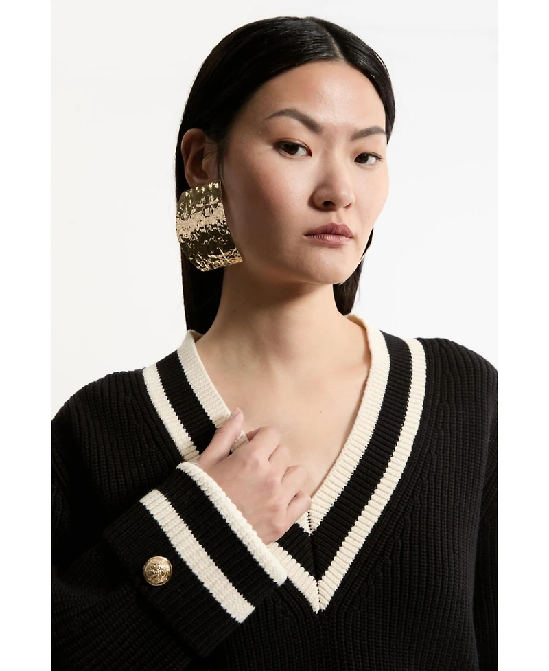 Karen Millen Women's Cotton V-Neck Knit Boxy Jumper