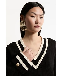 Karen Millen Women's Cotton V-Neck Knit Boxy Jumper