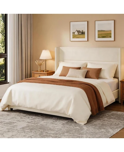 gaomon Queen Velvet Bed Frame with Wingback Headboard, Upholstered Platform Bed with Wood Slats