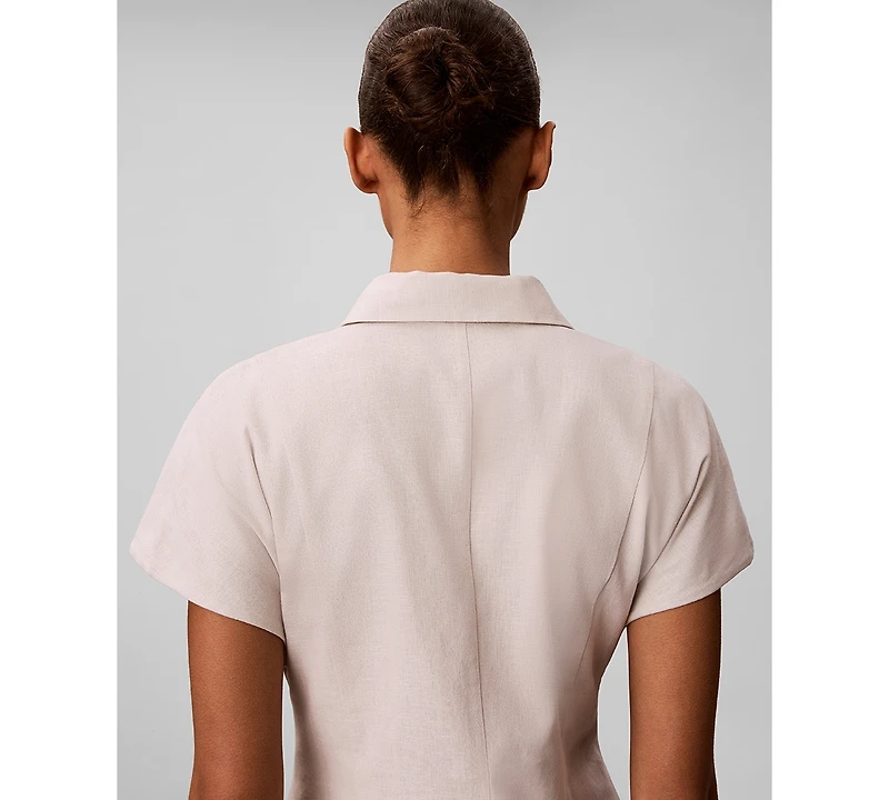 Calvin Klein Women's Short-Sleeve Collared Midi Shirt Dress