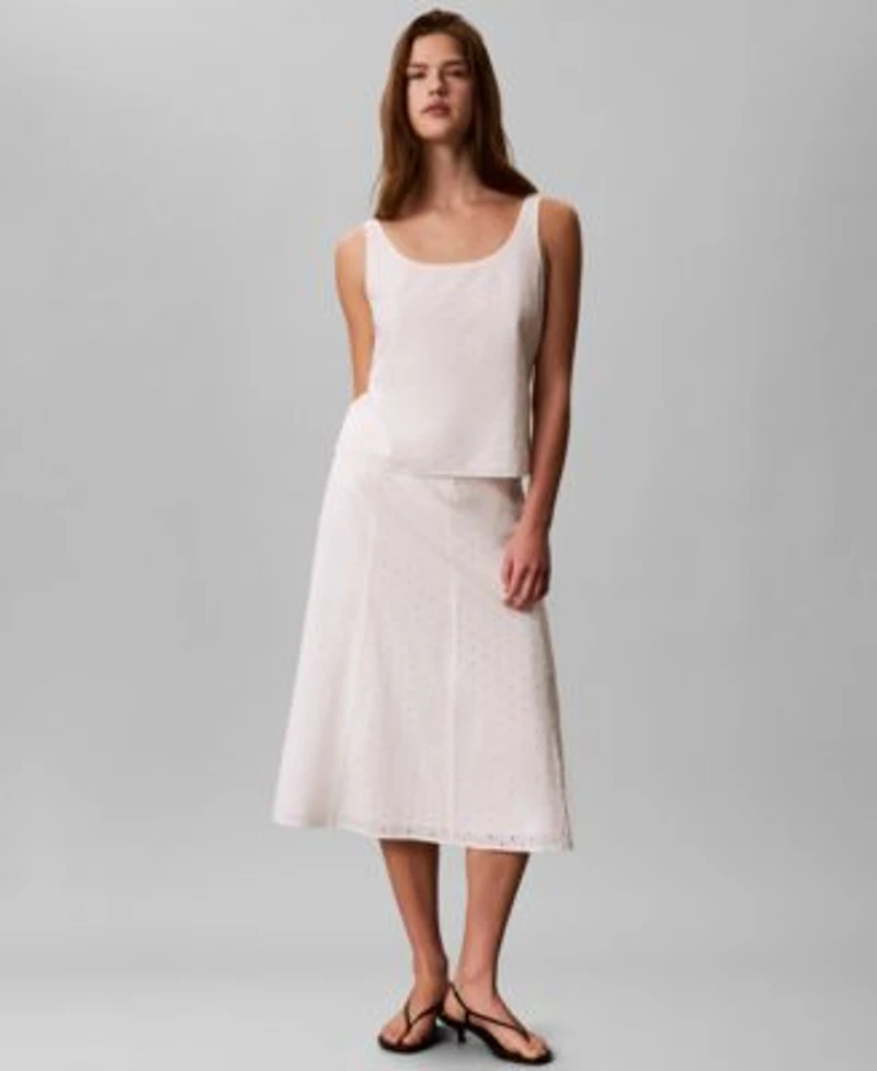 Calvin Klein Womens Sleeveless Scoop Neck Classic Fit Top Classic Fit Pull On Midi Skirt
