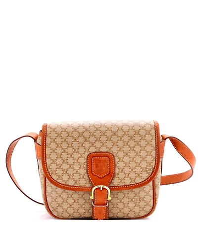 Pre-Owned Celine Small Vintage Saddle Flap Shoulder Bag Macadam Coated Canvas