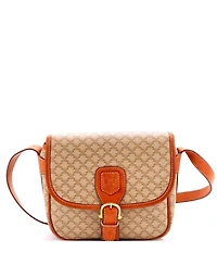 Pre-Owned Celine Small Vintage Saddle Flap Shoulder Bag Macadam Coated Canvas