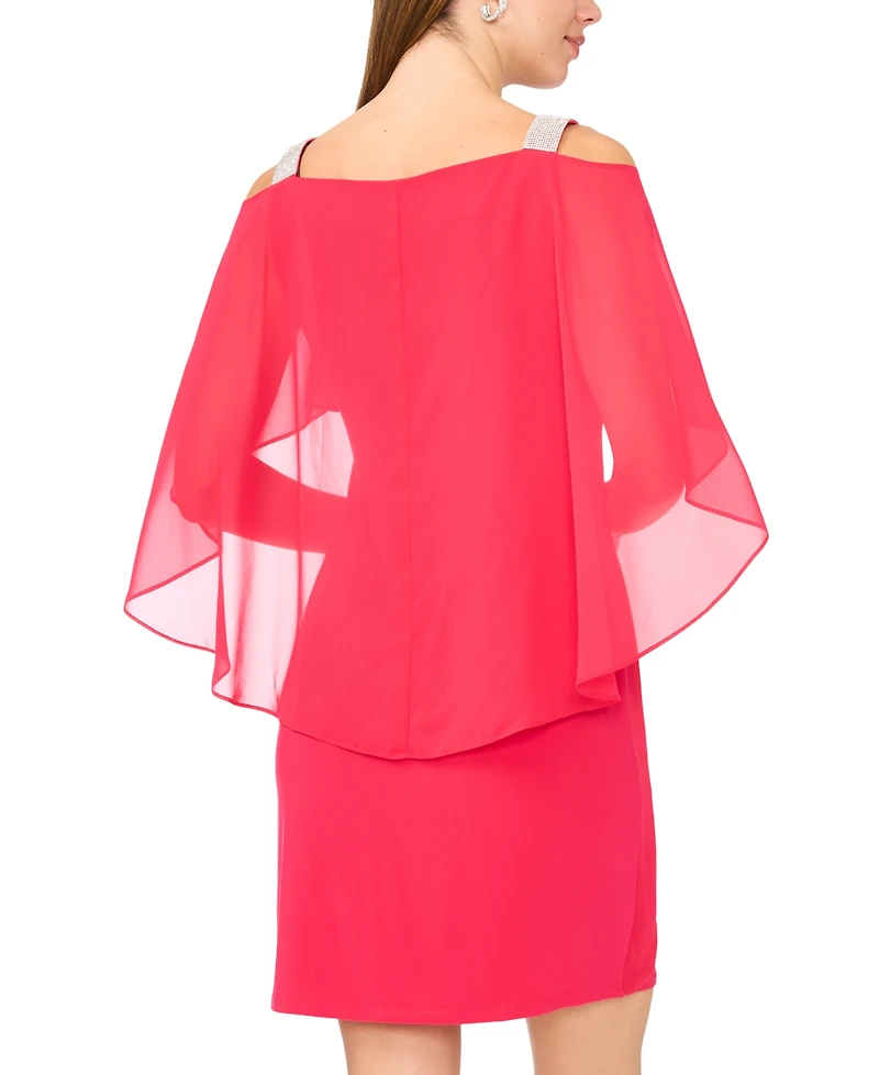Msk Beaded-Strap Capelet-Back Dress