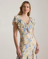 Lauren Ralph Women's Floral Print V-Neck Maxi Dress