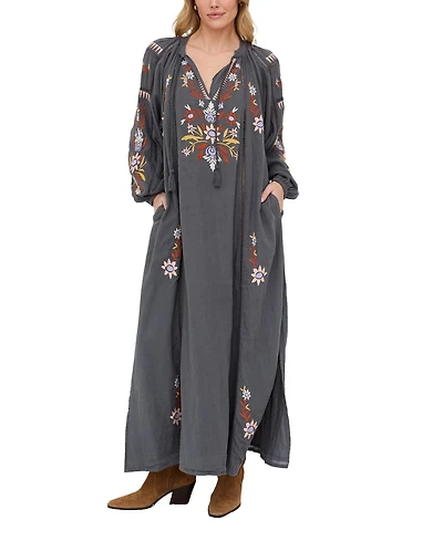 Raffya Women's Elisa Kaftan Style Embroidered Maxi Dress