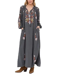 Raffya Women's Elisa Kaftan Style Embroidered Maxi Dress