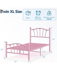 gaomon Twin Xl Kids Bed Frame with Headboard & Footboard, Heart-Shaped Metal Platform Bed, Heavy-Duty Steel Slats, Quiet Support
