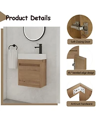 Sillysis 18" Wall Mounted Bathroom Vanity with Resin Sink, Soft Close Door & Ample Storage for Small Spaces