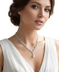 Macy's Cultured Freshwater Pearl (7mm) & Lab Grown White Sapphire (7/8 ct. t.w.) Pendant Necklace in Sterling Silver