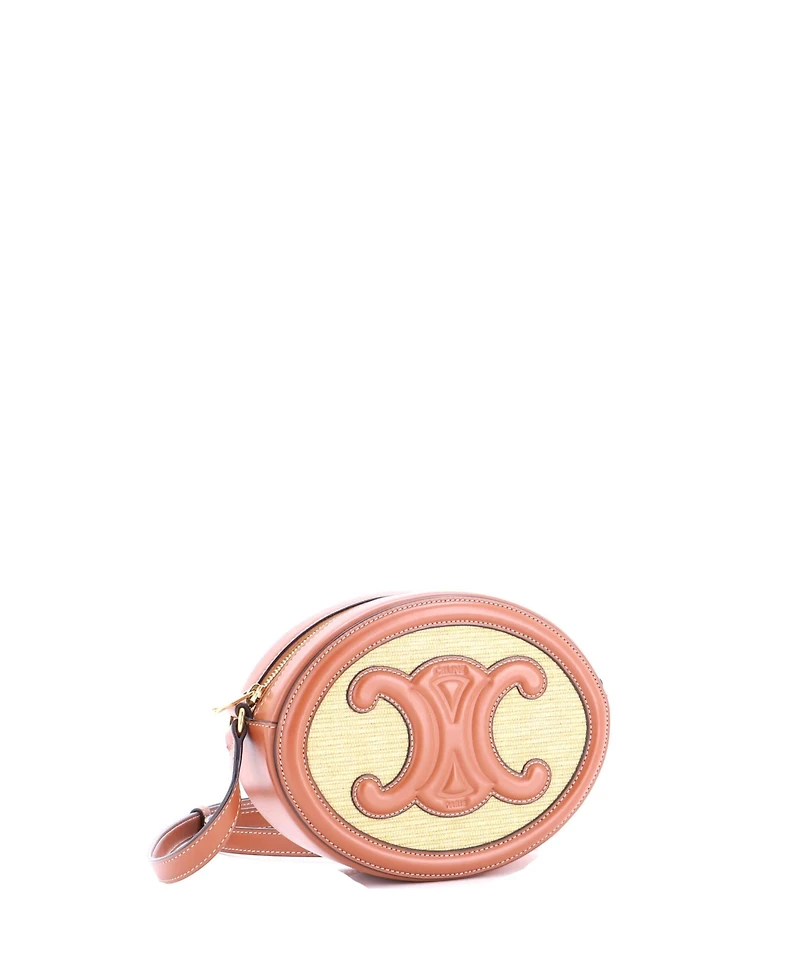 Pre-Owned Celine Triomphe Oval Crossbody Bag Straw and Leather