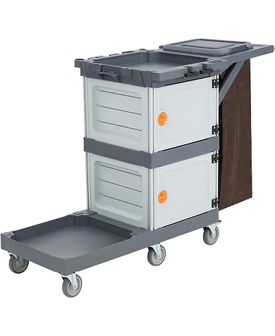 gaomon Commercial Janitorial Cart with Cabinet, Multi Purpose 3 Ply Plastic Housekeeping Cart with 30 Gallon Bag, 200 lbs Utility Cart