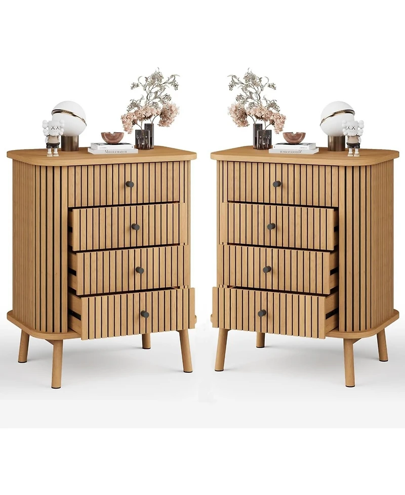 gaomon 4 Drawer Dressers Set of 2, Chest of Drawers for Bedroom, Nightstand, Spacious Storage Boho Wicker Dresser with Matte Handles