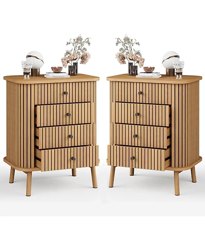 gaomon 4 Drawer Dressers Set of 2, Chest of Drawers for Bedroom, Nightstand, Spacious Storage Boho Wicker Dresser with Matte Handles