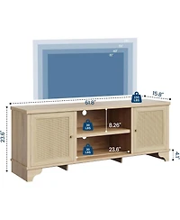 gaomon 61.8" Rattan Tv Stand for TVs up to 70", Boho Entertainment Center Table, Media Console with Storage
