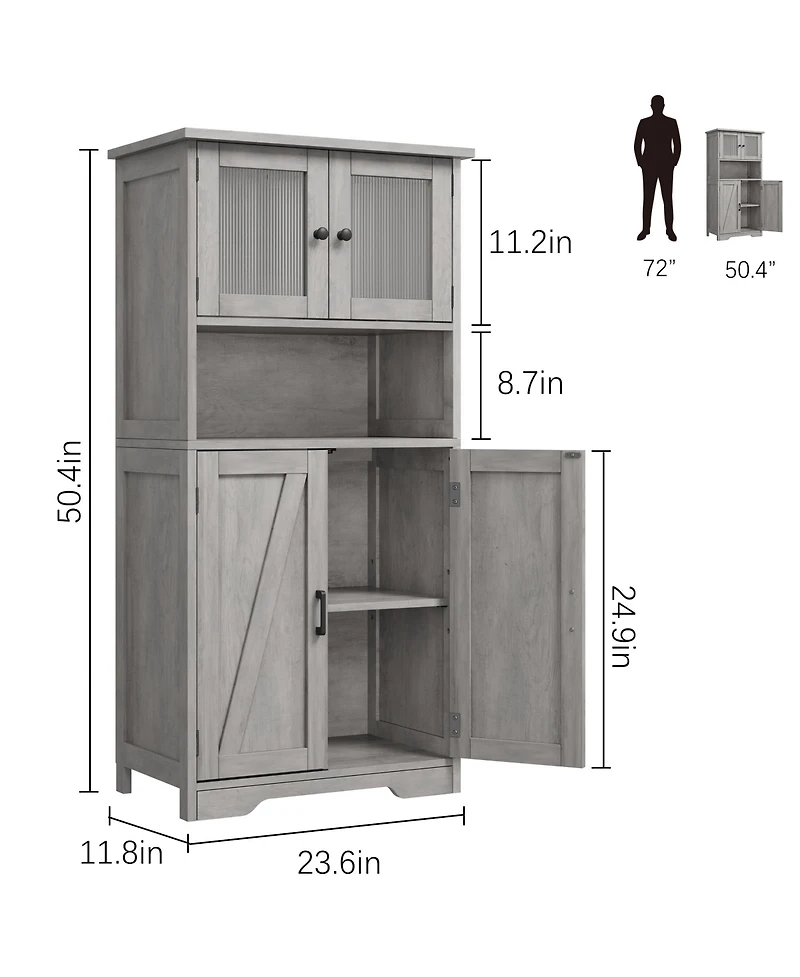 gaomon Storage Cabinets, 54 Inch Tall Hutch Bar Cabinet with Glass Doors and Adjustable Shelves