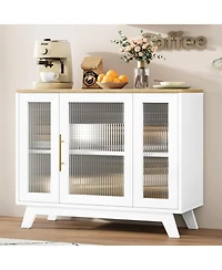 gaomon 36 Inch Small Buffet Storage Cabinet with Adjustable Shelf and Fluted Glass Door Mid-Century Modern Design Top