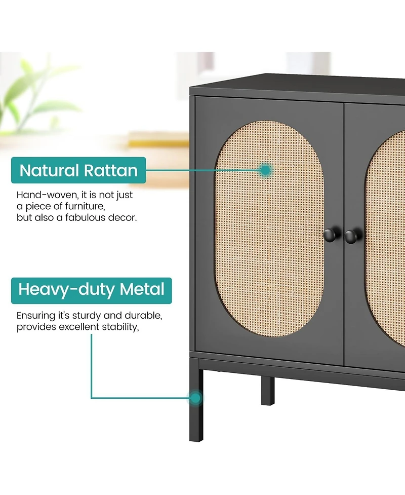 gaomon Modern Storage Cabinet with Fluted Glass Doors Adjustable Shelves and Durable Mdf for Dining and Living Room