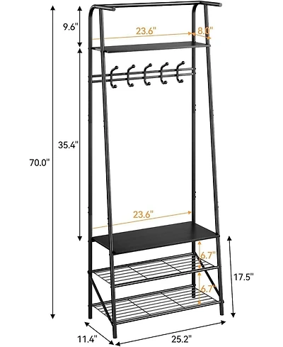 gaomon 23.6" Metal and Mdf Hall Tree with 5 Hooks and 4-Tier Storage Shelf