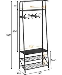 gaomon 23.6" Metal and Mdf Hall Tree with 5 Hooks and 4-Tier Storage Shelf