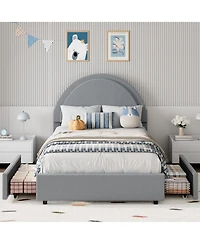 gaomon Boucle Bed Frame with 2 Drawers Upholstered Platform Round Headboard Wood Slats No Box Spring