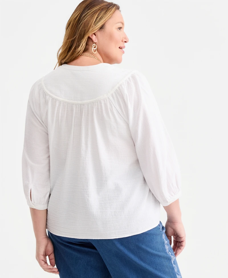 Style & Co Plus Cotton Embroidered-Floral Blouse, Macy's Exclusive