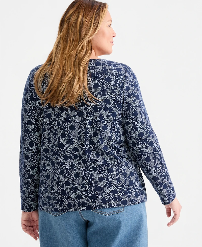 Style & Co Plus Size Negative Lines Scoop-Neck Top, Macy's Exclusive