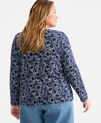 Style & Co Plus Size Negative Lines Scoop-Neck Top, Macy's Exclusive